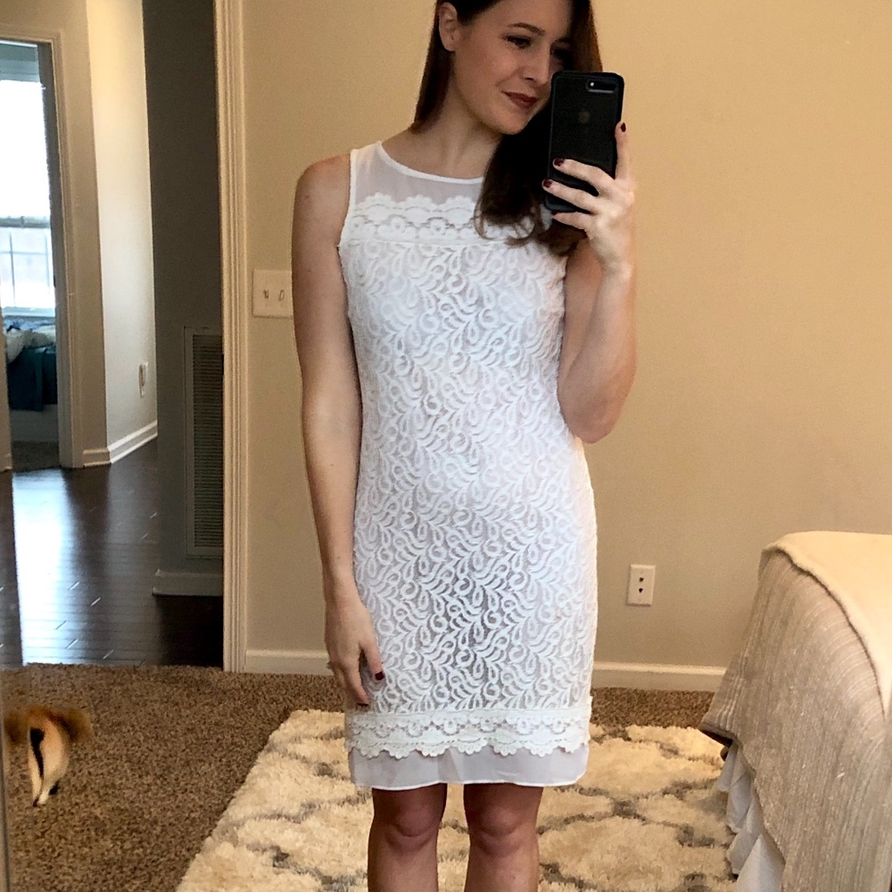 Ellen Tracy White Lace Dress